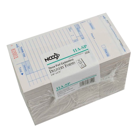 NATIONAL CHECKING 3.4"x6.75" 3 Part White Carbonless Delivery Form 50 Checks, PK50 11A-SP